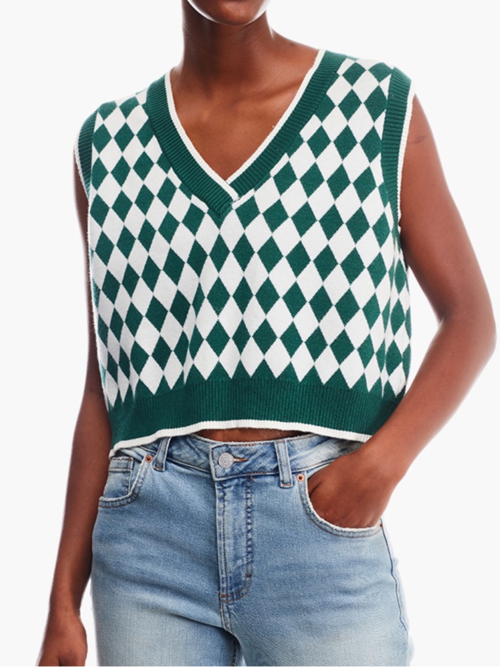 Stradivarius Argyle Sweater Vest Top